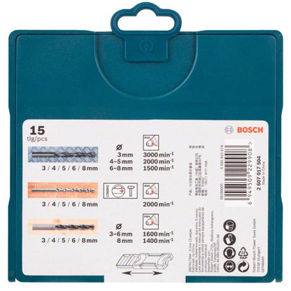 Bosch Professional 15 pcs wood + metal + masonry drill bit set