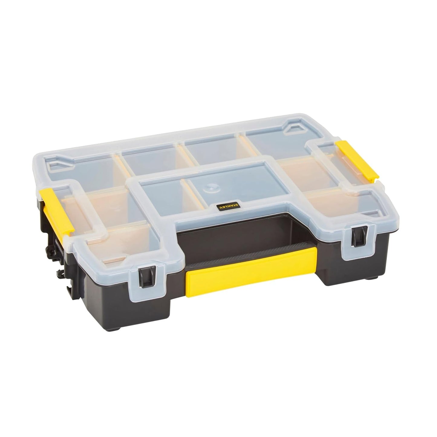 STANLEY STST1-70720 Professional Heavy Duty 10 Compartment Sort Master Light Organizer, 2.5 Kg Weight Capacity, Customizable 8 Removable Dividers, Polypropylene Textured Lid, 11.6x29.3x22.4 cm
