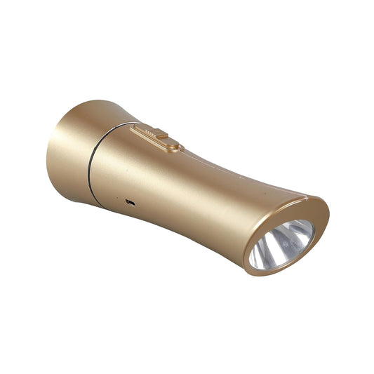 Havells Twin Ray LED Torch | Golden Matte Color| Rechargeable 3.2W Torch | Type-C USB Cable | Trekking, Hiking, Cycling