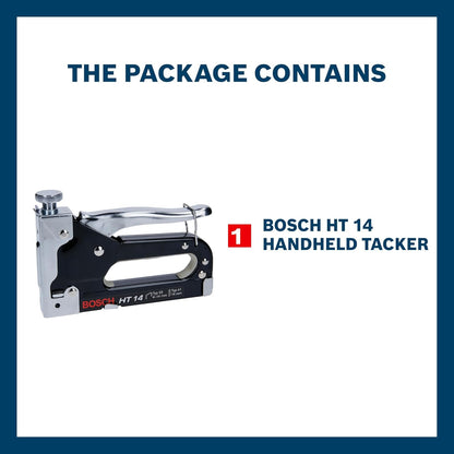 Bosch Professional Handheld Tacker Ht14, Pack Of 1, Suitable For Quick Fixing Of Fabrics, Roofing Felt, Foils, Insulation Materials, Woven Wires And For Light Upholstery Work