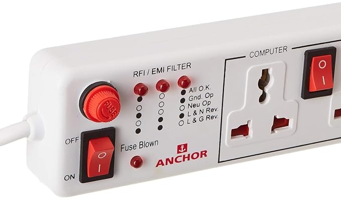 Anchor by Panasonic 4 way 6A Universal Socket with 3 Switch & 1 Master Switch | 4 Way Extension Board with 1.5 Mtr Extension Cord | Multi Plug Socket for Home Wall, Office (22568)