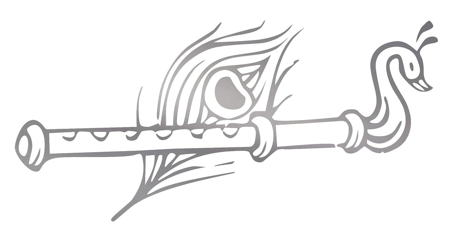 Akshar Arts Bhuwana Krishna Flute Wall Car Glass Glossy Vinyl Sticker 7 x 3.5 Inches Silver
