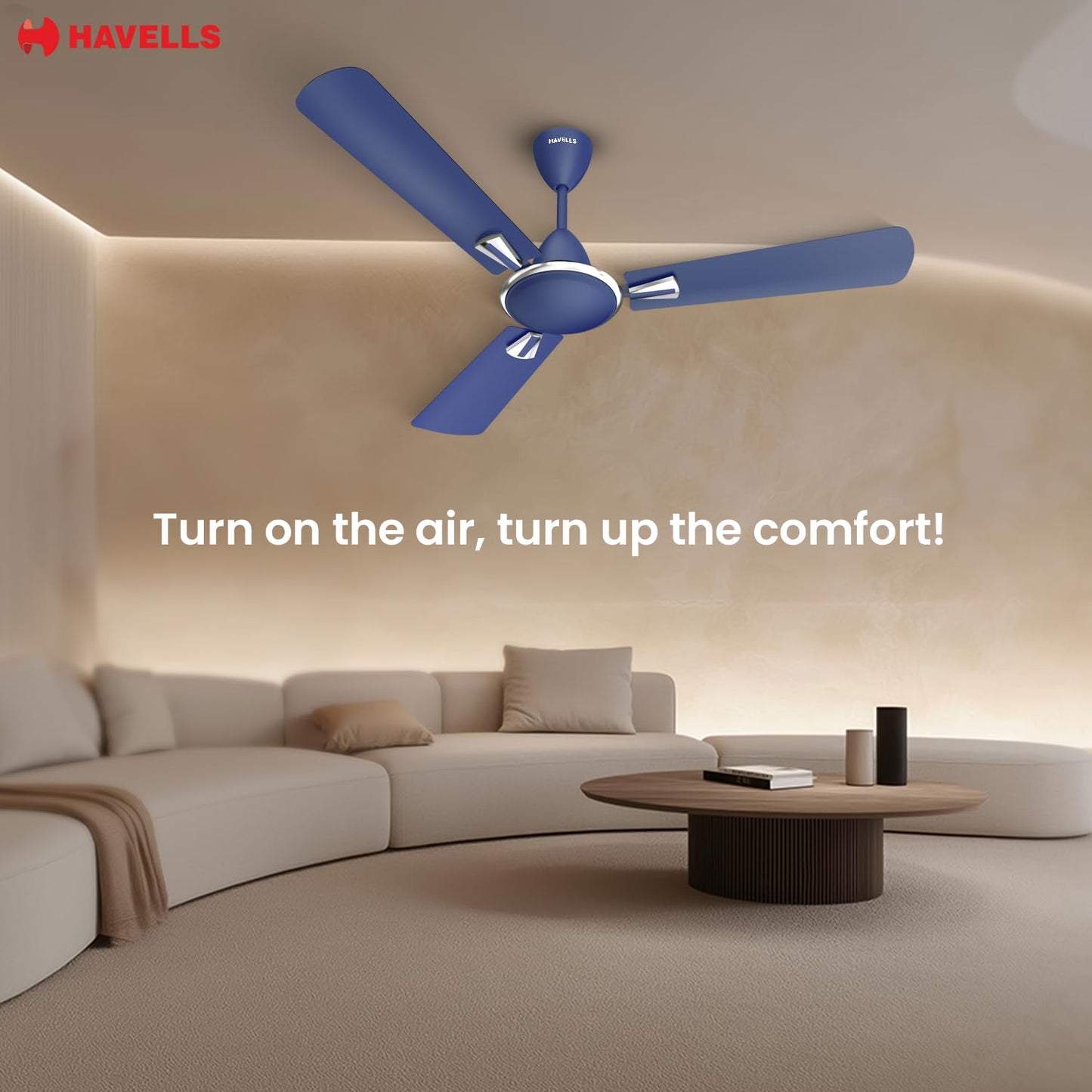 Havells Quickair 1200mm Ceiling Fan, High-Speed, Energy Efficient & Silent Operation with Modern Design, Ideal for Bedrooms | 2 Years Manufacturer Warranty | Matt Blue