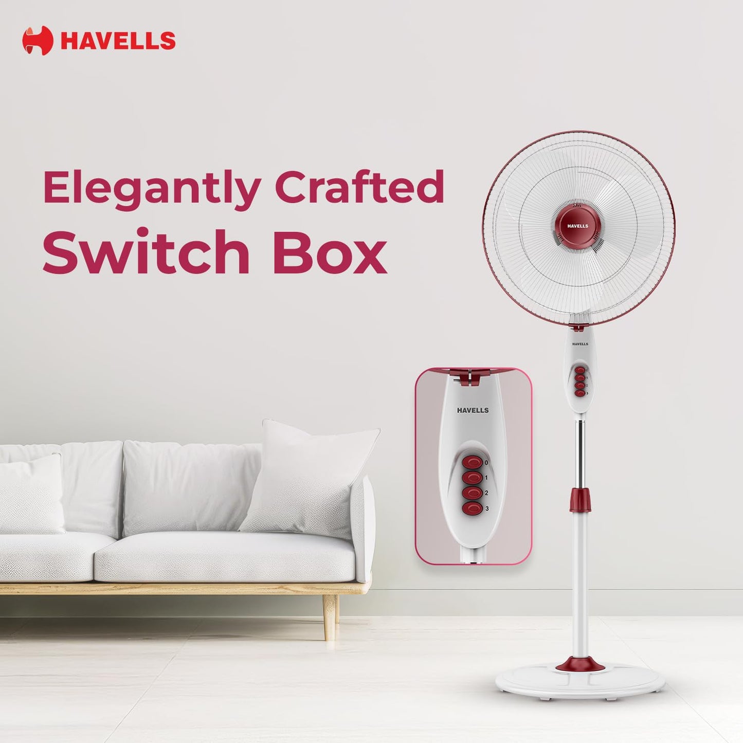 Havells Gatik Pro 400mm Pedestal Fan| 120 Ribs Guard for Safety| Smooth Oscillation| Heavy Base| ISI Marked | 2 Year Warranty | Wine Red