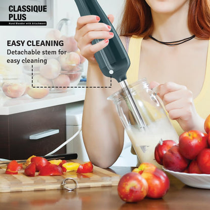 Havells Classique Plus Hand Blender | 300W Powerful Motor | Includes Chopper Attachment | One -push Operation | ABS Body | 2 Year Warranty (Cyan)