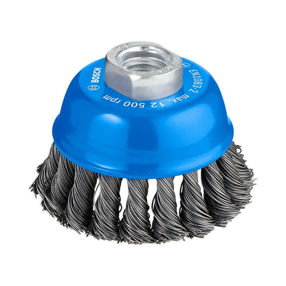 Bosch Professional Bosch 75Mm Knotted Wire Cup Brush, Diameter mm: 75 Wire thickness mm: 0,50 Max. speed rpm: 12.500 Thread M: 14 For angle grinders, min. diameter (mm): 125 Fits (product links): GGS 6 S (0601214041) Packaging Content-1 (1608622029)