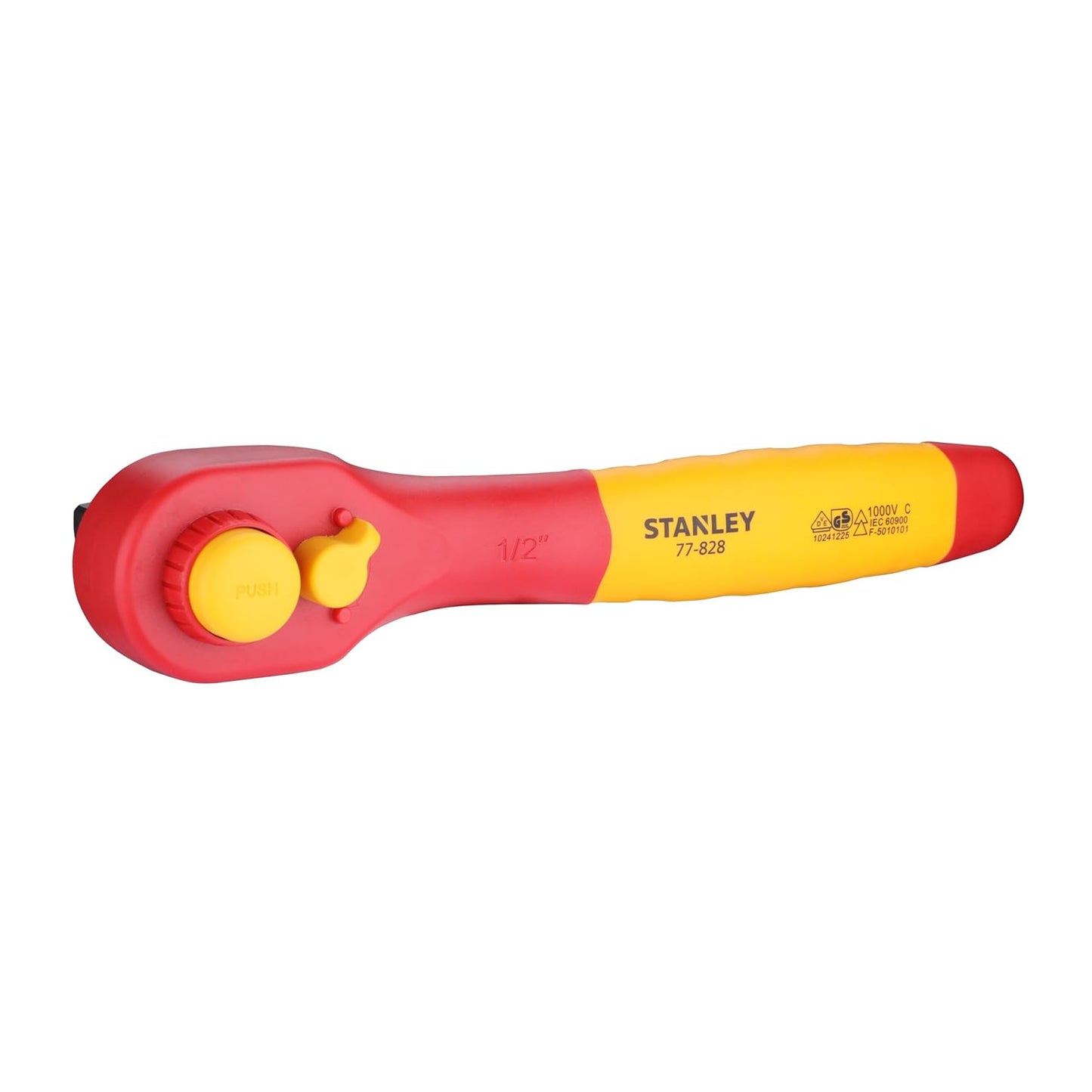 Stanley STMT77828-23B 1/2" VDE Insulated Ratchet 250mm, Ideal For Repair Of Electric Vehicles, Red and Yellow