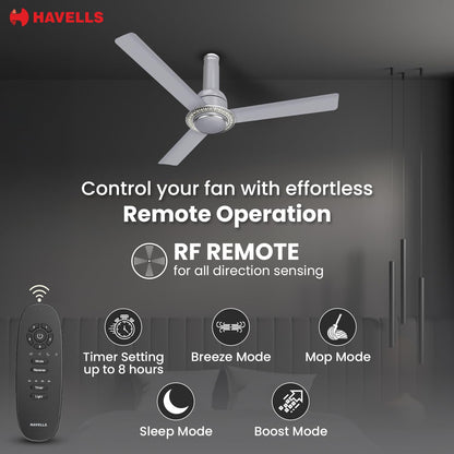 Havells CERA BLDC 1200mm Premium Underlight Ceiling Fan with 100% Pure Copper| Reverse Rotation | Remote Controlled | Watt: 35|Air Flow: 225 cmm|Speed: 350 RPM| 2 Years Manufacturer Warranty (Mist)