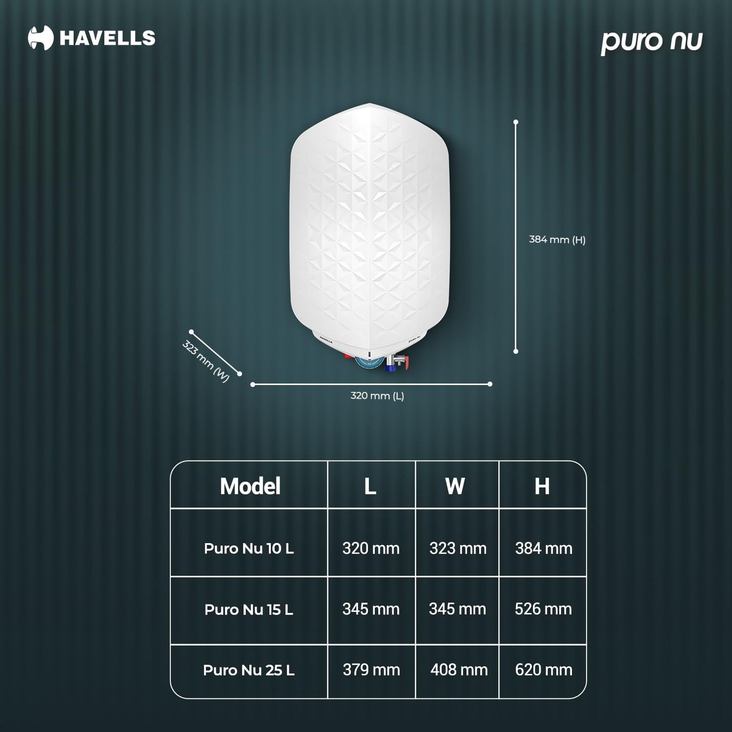Havells Puro Nu 15L Storage Water Heater(Geyser)|Faster Heating|Safer to use|Saves electricity|Engineered for Hard Water|Glass Coated Anti Rust Tank|Whirlflow Technology|Jog Dial Temp. setting knob