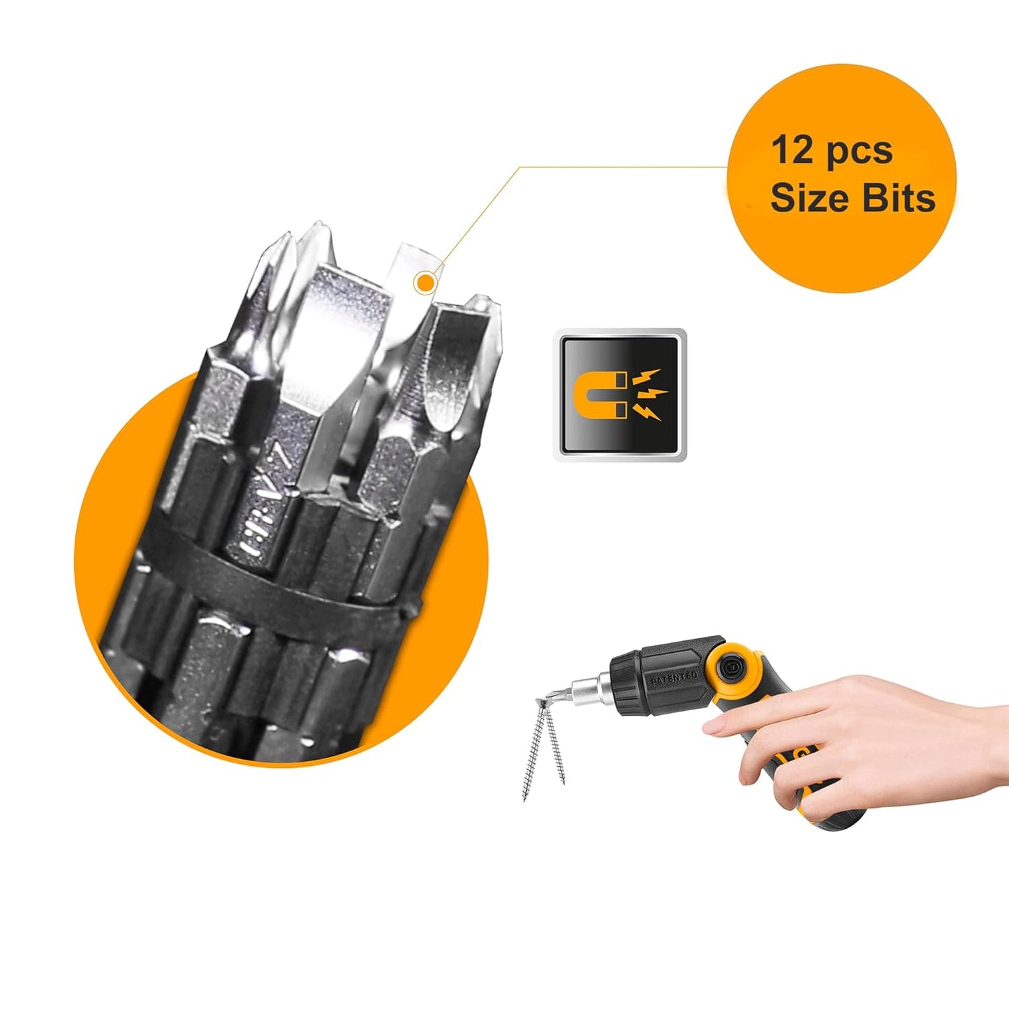 INGCO 13 IN 1 Ratchet Screwdriver Set, INGCO Style Ratchet Handle Folding Handle, High Auality Ratchet 12 Pcs 6.35 * 25 mm Screwdriver Bits