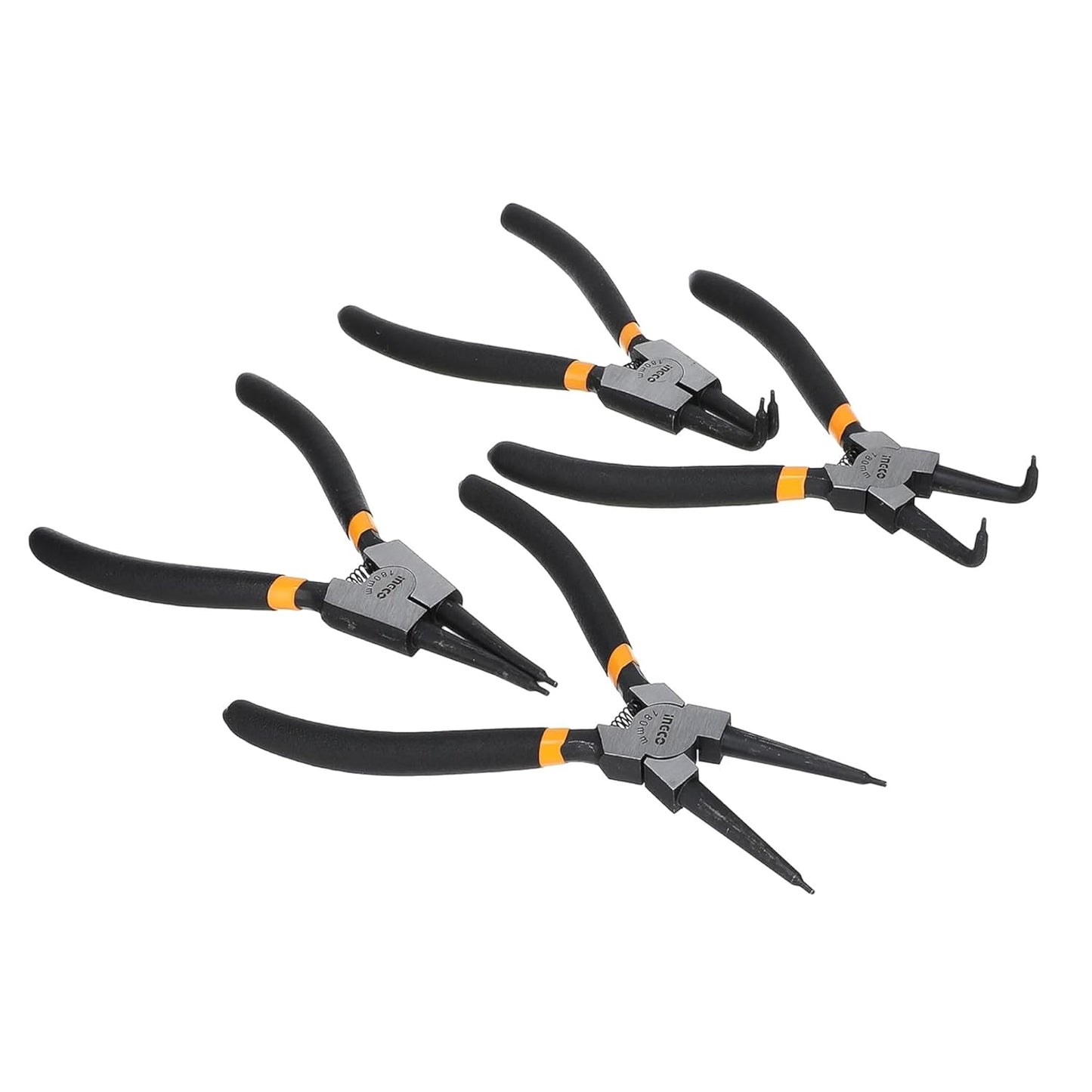 INGCO 4 Pcs Circlip Pliers Set, 2 Pcs of 180°,2 pcs of 90°; Size:7"/180mm; Diameter：1.8mm, Overall Forging and Heat Treatment, High Strength and Long Service Life