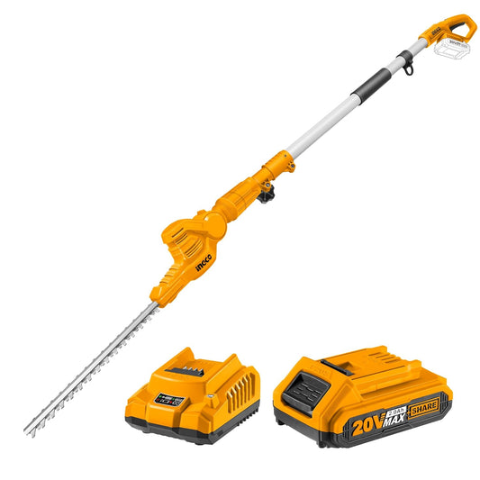 INGCO Cordless Pole Hedge Trimmer, with Battery & Charger, Extended Reach for Trimming Shrubs Small Trees