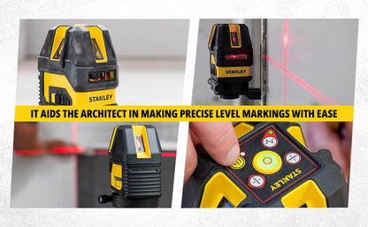 STANLEY STHT77514-1 Plastic Multiline Laser with 2*AA Batteries for Home, DIY & Professional Use, 1 Year Warranty, YELLOW & BLACK