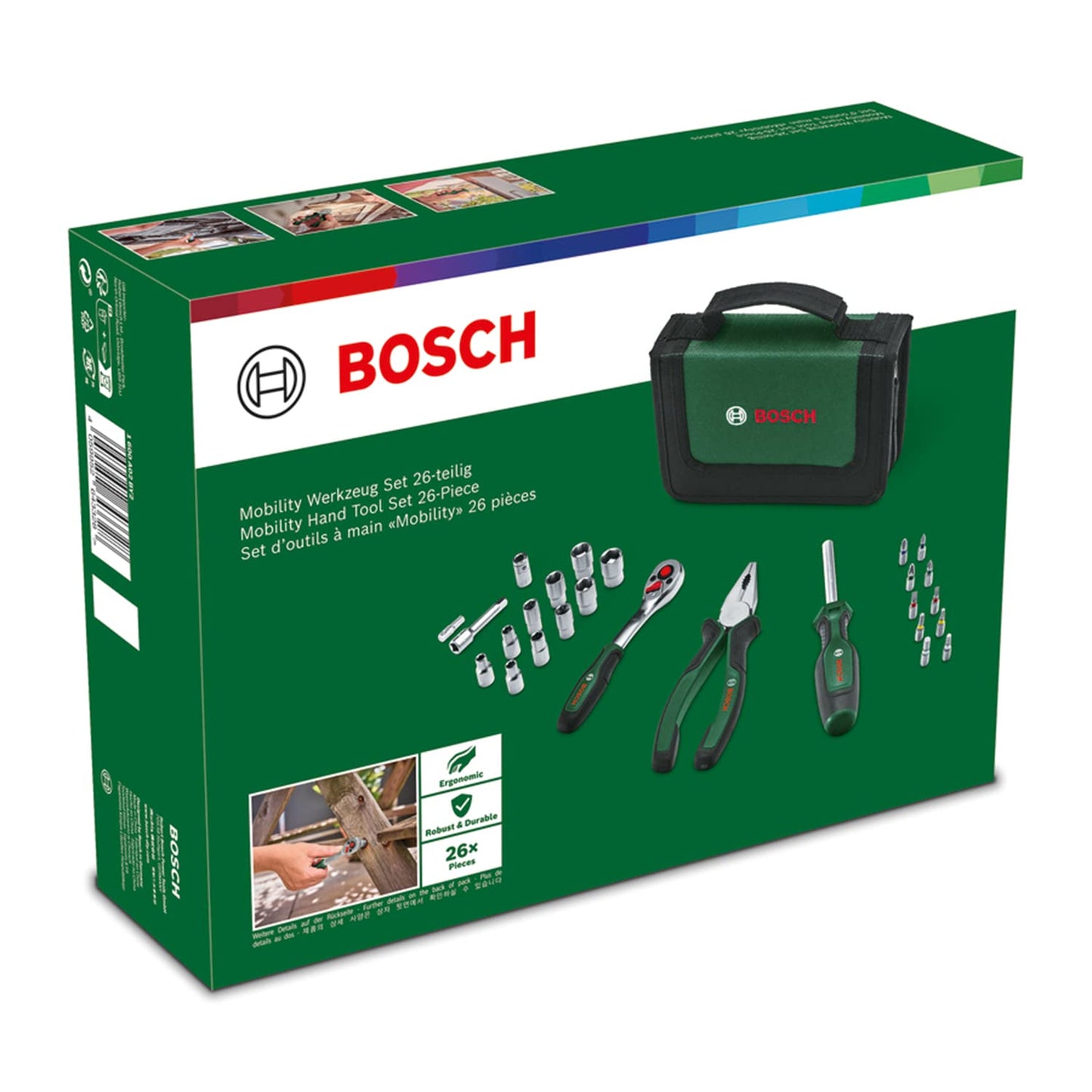 BOSCH 26-Piece Home & Garden Mobility Tool Set Durable, Ergonomic, And Portable For All Your DIY Tasks