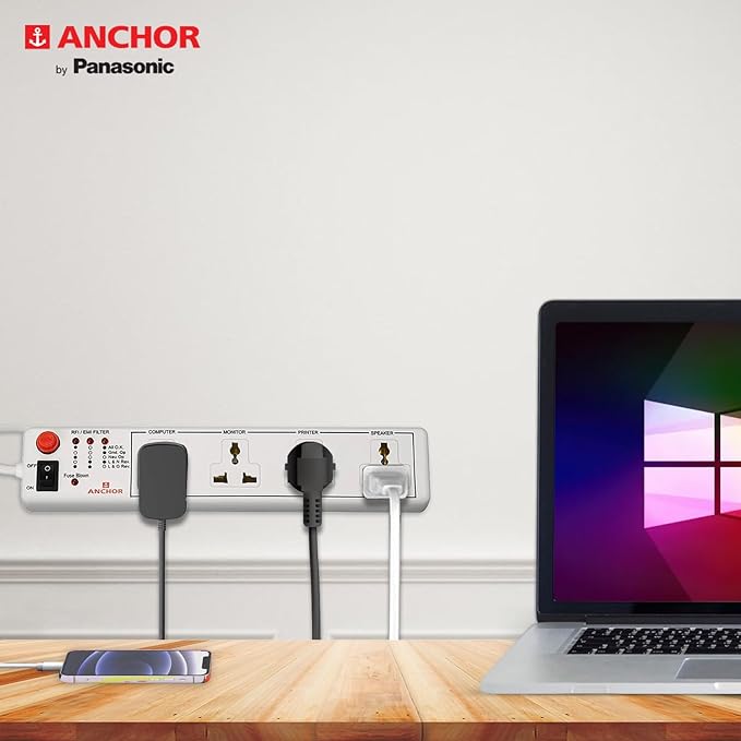 Anchor by Panasonic Spike Guard- 4 Universal Socket with Single Switch - 4 Mtr (22048)
