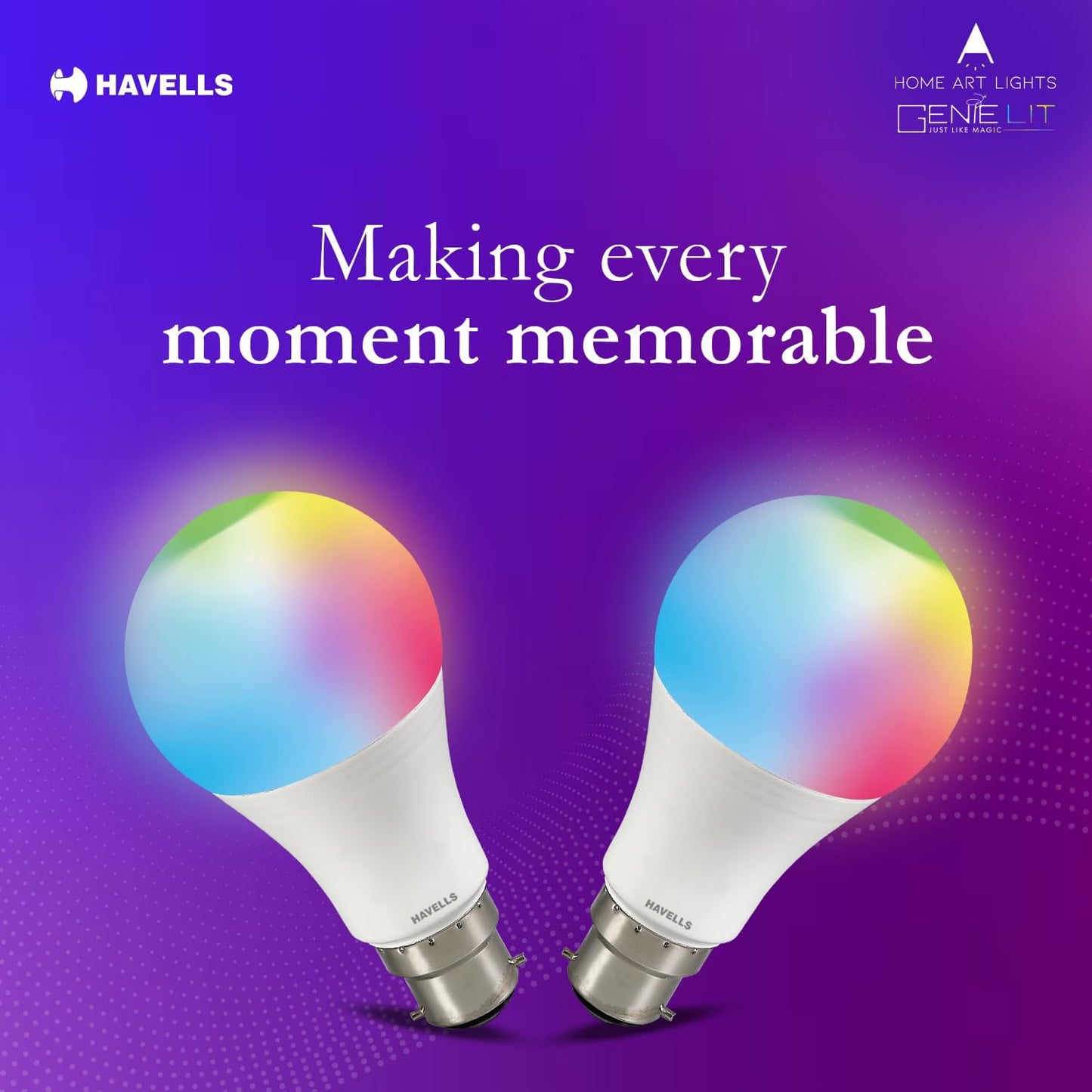 Havells Glamax 9W LED WiFi Smart B22 Bulb|Energy Efficient|Music Sync Function|Compatible with Amazon Alexa and Google Assistant|Multi User Feature|Made in India|Pack of 2