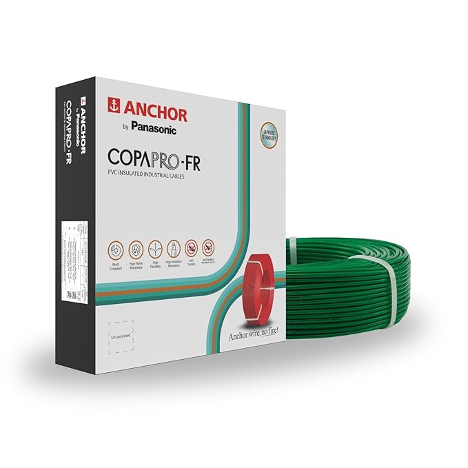 Anchor by Panasonic 1 mm COPAPro FR Electrical Wire, 90 Meter Fire Resistant Single Core PVC insulated Pure Copper Wire, Anti Rodent Anti Termite Flexible Wire for Connections (GREEN, 96138GN)