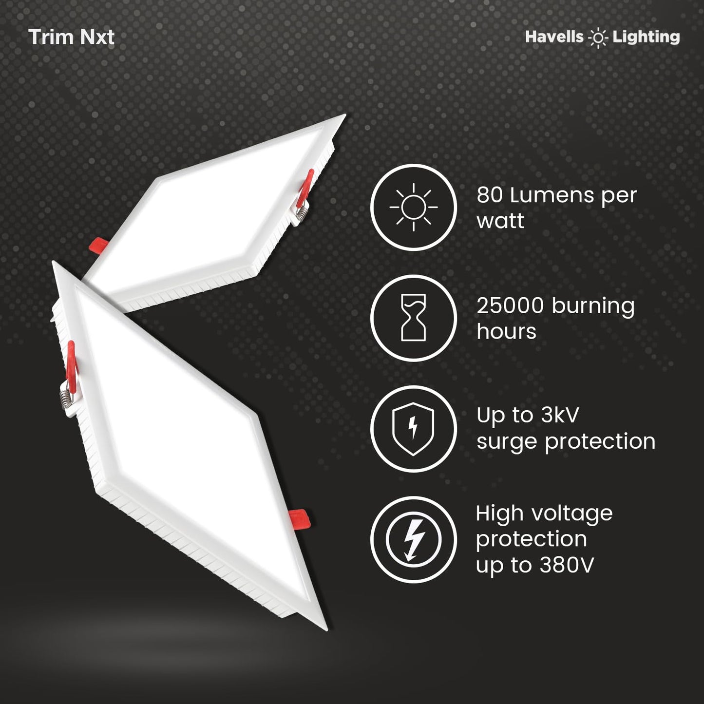 Havells 10W LED Recessed Square Panel Light |Warm White|Light Weight| Energy Efficient|Upto 3KV Surge Protection|Premium Downlight for Home and Office|BIS Approved | Pack of 1