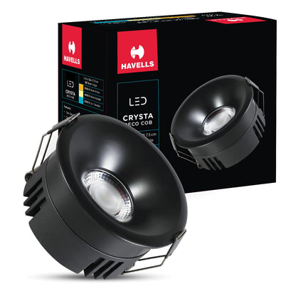 Havells Crysta Deco Cob 18W 6K Matt Black,Led-Spotlights,Energy Efficient,Long Life of 25000 Burning Hours,Beam Angle of 36°,Metal Body Cob with Independent Driver,Cool Daylight (6500K)