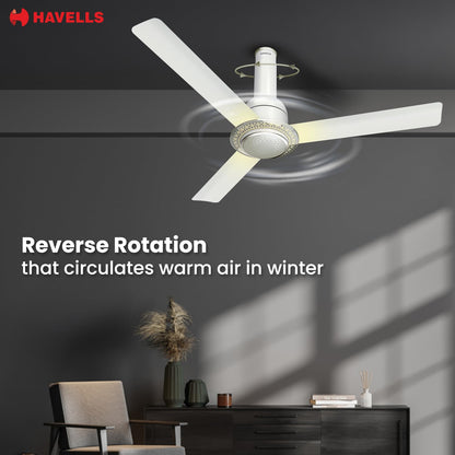 Havells CERA BLDC 1200mm Premium Underlight Ceiling Fan with 100% Pure Copper|Reverse Rotation|Remote Controlled |Watt: 35|Air Flow: 225 cmm|Speed: 350 RPM| 2 Years Manufacturer Warranty (Pearl White)