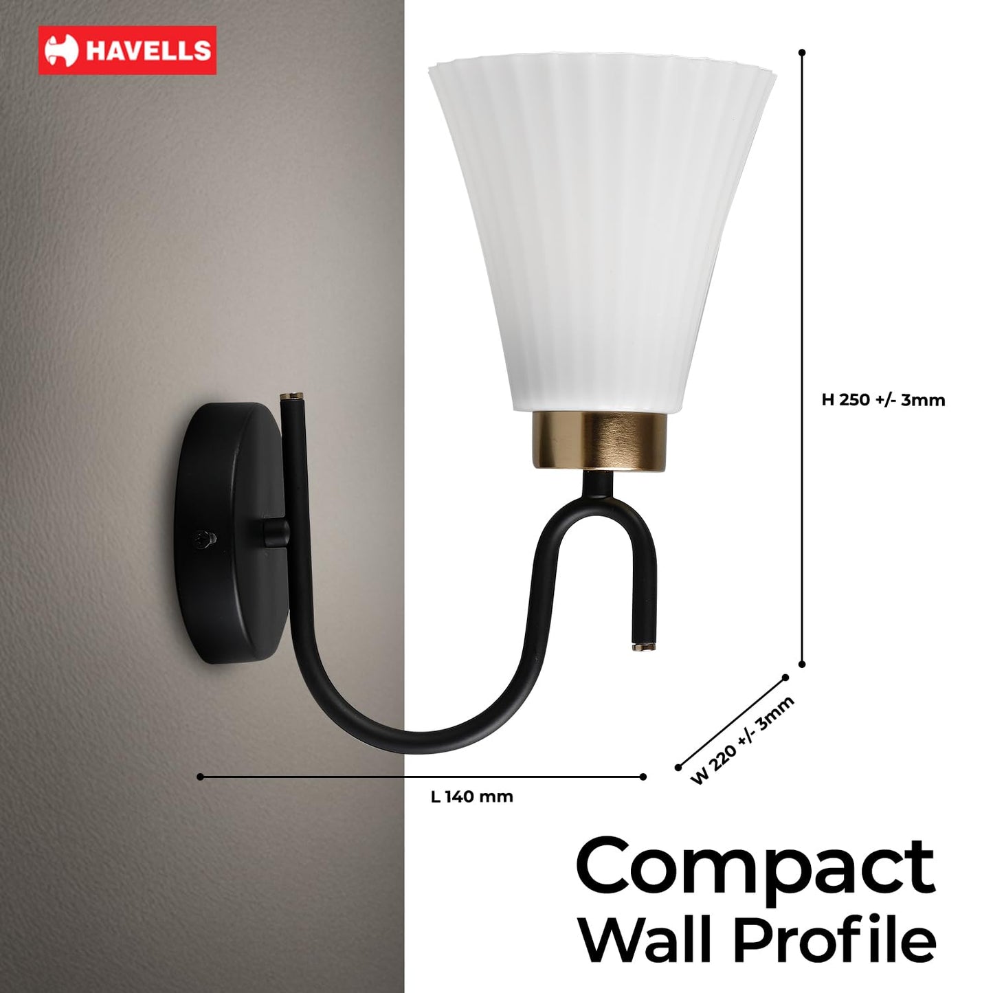 Havells Aura Indoor Wall Light | Durable Frame and Ambient Glow Diffuser | B22 Holder Compatible | Elegant Lighting for Bedrooms, Living Rooms & Hallways