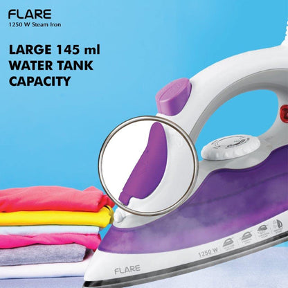 Havells Plastic Flare 1250 Watts Steam Iron With Vertical & Horizontal Ironing | Teflon Coated Sole Plate| Powerful Mist Spray With 3 Functions| 360° Swivel Cord|2 Years Manufacturer Warranty (Purple)