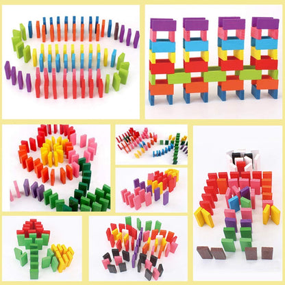 Udaipur Handicrafts 120 Pcs 12 Color Wooden Dominos Blocks Set, for Kids Board Game Educational Play Toy, Domino Racing Toy Game