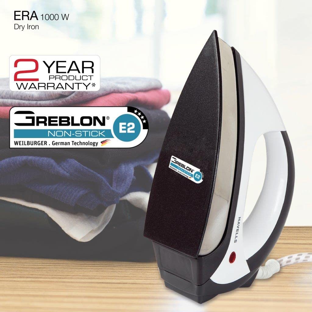 Havells Plastic Era 1000-Watt Dry Iron (Grey/White), 1100 Watts, Pack of 1