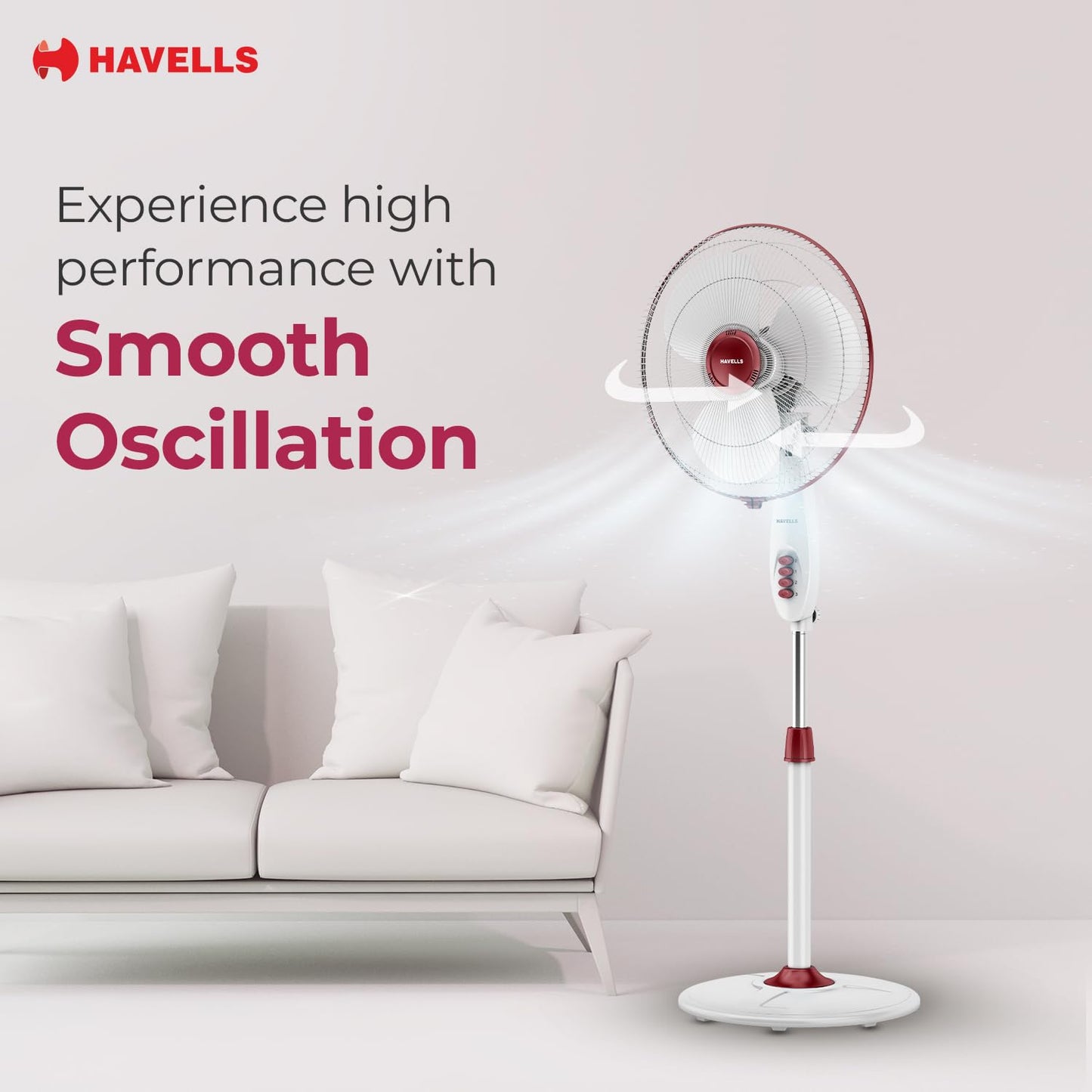 Havells Gatik Pro 400mm Pedestal Fan| 120 Ribs Guard for Safety| Smooth Oscillation| Heavy Base| ISI Marked | 2 Year Warranty | Wine Red
