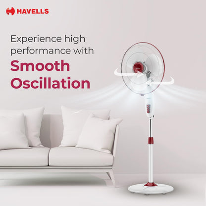 Havells Gatik Pro 400mm Pedestal Fan| 120 Ribs Guard for Safety| Smooth Oscillation| Heavy Base| ISI Marked | 2 Year Warranty | Wine Red