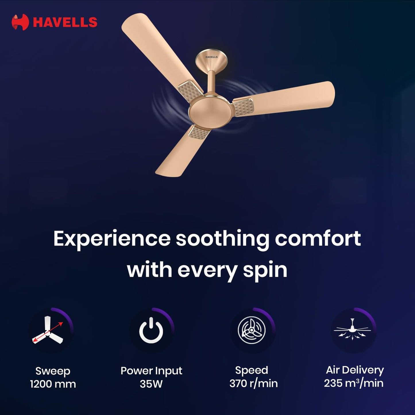 Havells 1200mm Enticer BLDC Prime Ceiling Fan| Compatible with Regulator & Remote| Upto 55% Energy Saving| High Air Delivery | 100% Copper Motor| 2 Years Comprehensive Warranty(Champagne)