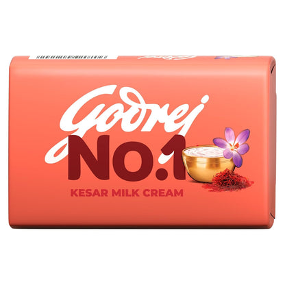 Godrej No. 1 Bathing Soap Kesar & Milk Cream Grade 1 Soap & Long-Lasting Fragrance, Combo Pack Of 4 (150G Each)