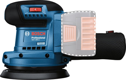BOSCH GEX 185-LI PROFESSIONAL Cordless Random Orbit Sander with Dust Bag 18.0 V (Solo), Sanding Pad Diameter 125mm, Orbit Diameter 2.5mm, 6000 to 10000 Rpm 1Yr Warranty from BOSCH