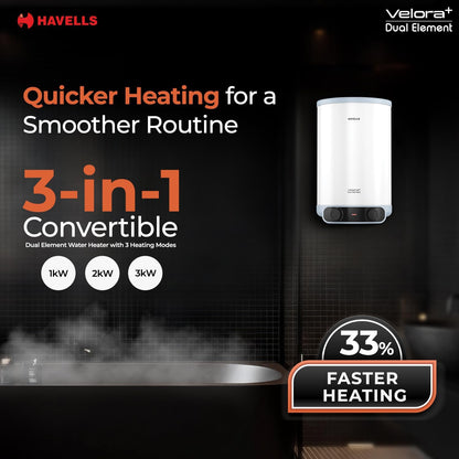 Havells All New Velora+ 25L 5 Star 3-in-1 Convertible Storage Water Heater(Geyser)|Dual Element|33% Faster Heating|safe to use|7 Year Tank & 5 Year element Warranty|Free Installation & Flexi pipes
