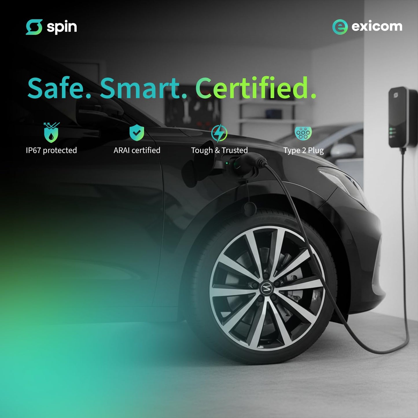 Exicom 3.3 kW Spin Free | Portable ev car Charger for Electric Vehicle AC Charging | ARAI and BIS Certified