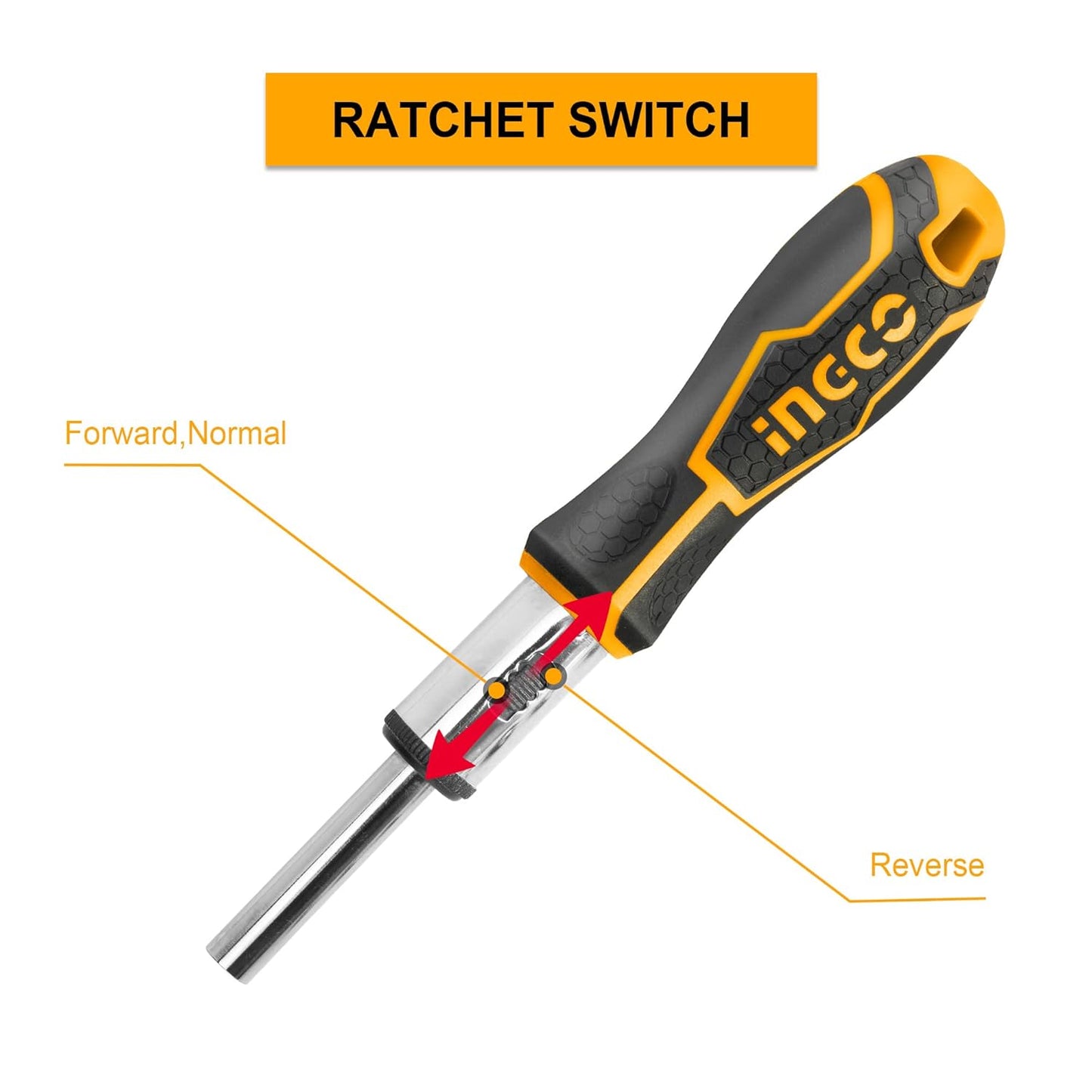 INGCO 24 IN 1 Ratchet Screwdriver Set, INGCO Style Ratchet Handle, 16 Pcs Screwdriver Bits, 7 Pcs 1/4" Power sleeve