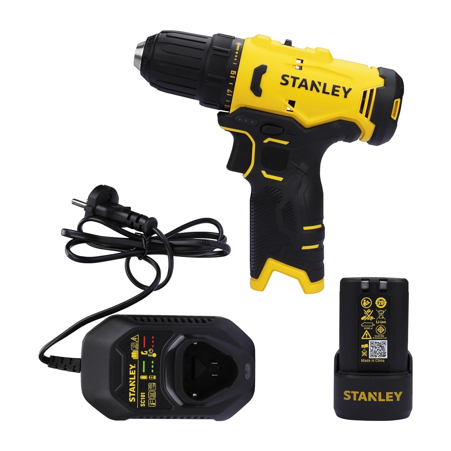 STANLEY SCD10D1-IN Brushed Cordless Drill Driver-Professional Grade, 12V, 1500 RPM, 30 Nm, 10 mm Chuck, 1.3 kg, 1x2Ah Battery & 1.5A SC101 Charger, Battery Charge Status LED Indicator, 1 Year Warranty