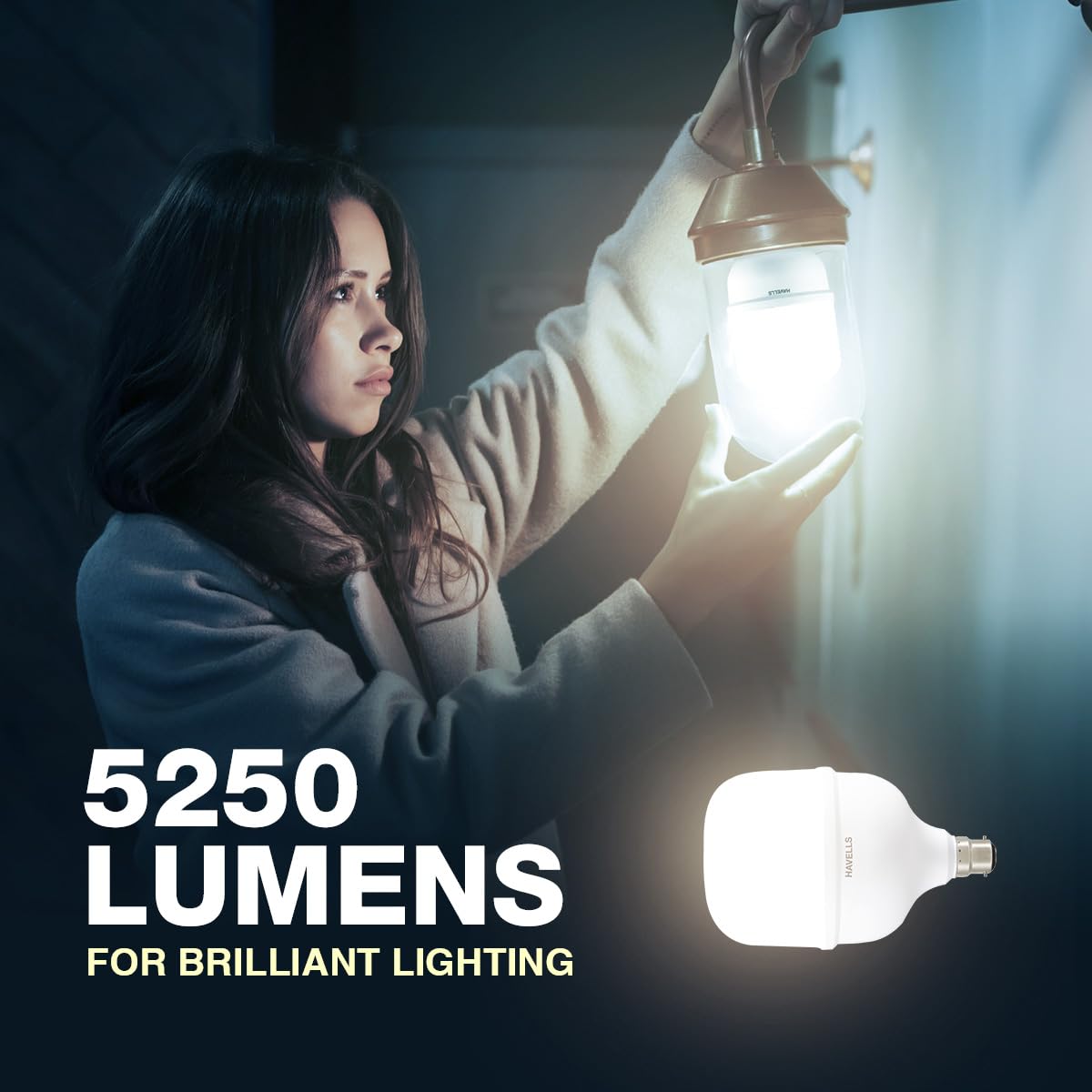 Havells 50W high wattage Bulb | High CRI & High Efficiency | Energy Efficient | Mercury-Free | 4KV Surge Protection | 100 Lumens Per Watt |Cool Day Light (6500K) b22d