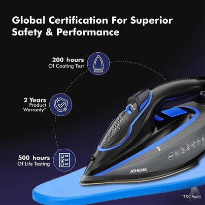 Havells Athena 3000 W Steam Iron with Smart i Sense Technology(No Fabric Burn), 2X Auto Shut Off, Vertical, Horizontal Ironing, Anti Drip, Self-Cleaning&Anti Scale Technology. (Black Blue), 3000 Watts