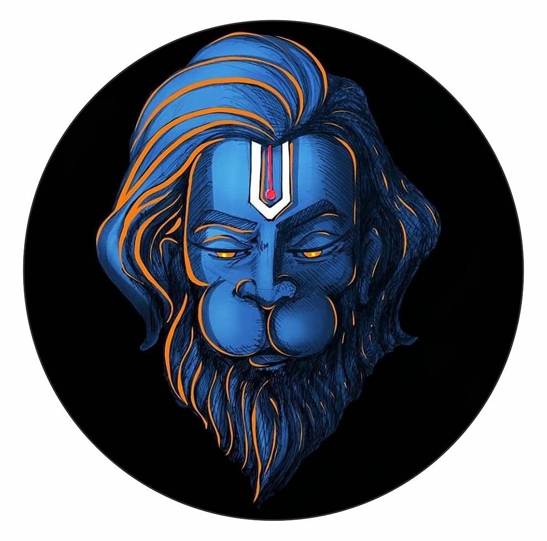 Akshar Arts Bhuwana Hanuman Peaceful Blue Face Sticker for Car, Truck - All Four Wheeler Vehicle Vinyl Decal Size(14cm X 14cm) Multicolor