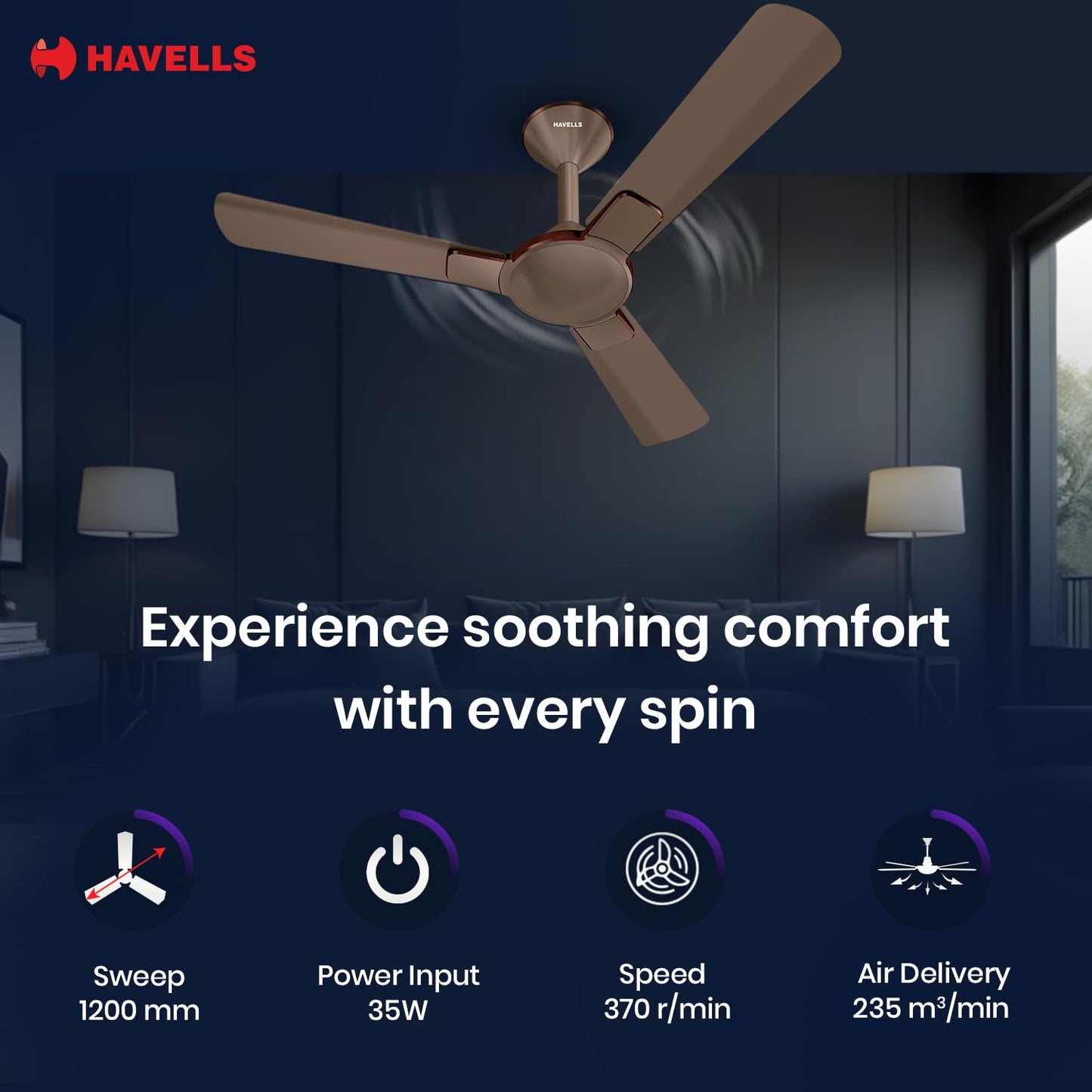 Havells 1200mm Enticer BLDC Prime Ceiling Fan| Compatible with Regulator & Remote| Upto 55% Energy Saving| High Air Delivery | 100% Copper Motor| 2 Years Comprehensive Warranty(Brown LT Copper)