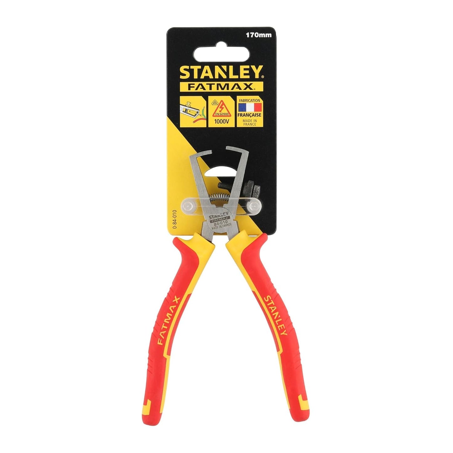 STANLEY FATMAX® 0-84-010 VDE Wire Stripper Pliers, 170mm (6.5''), Ideal For Stripping Multiple & Single Strand Wires From 0.75 to 6 mm², Red and Yellow