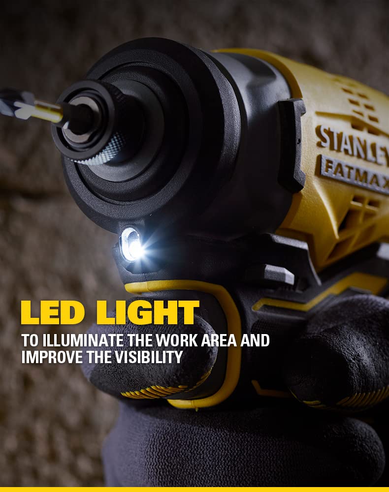 STANLEY FATMAX SBI810D2K-B1 20V 2.0Ah 6.35 mm Cordless Brushless Impact Driver With 2x2.0Ah Li-ion Batteries & 1pc Charger
