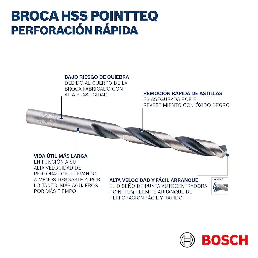 Bosch Professional, Metal Drill Bit, HSS Pointteq, With DIN 338 Standards, Diameter 10mm & Working Length 87mm,Pack Of 10
