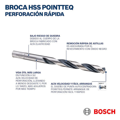 Bosch Professional, Metal Drill Bit, HSS Pointteq, With DIN 338 Standards, Diameter 10mm & Working Length 87mm,Pack Of 10
