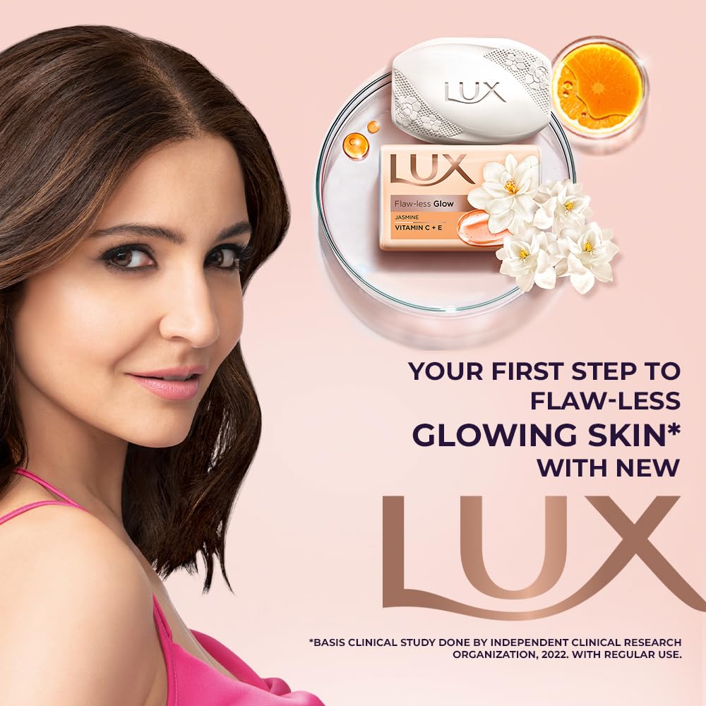 Lux Flaw-less Glow Bathing Soap infused with Vitamin C & E | For Superior Glow | 150g x 3