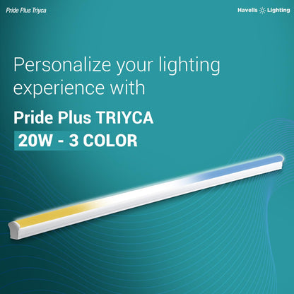 Havells 20W 3 in 1 LED Batten Tubelight|Energy Efficient|Three Color Temperatures(Warm White,Neutral White,Cool White)|Upto 4KV Surge Protection |Made in India | (Triyca)|Pack of 4