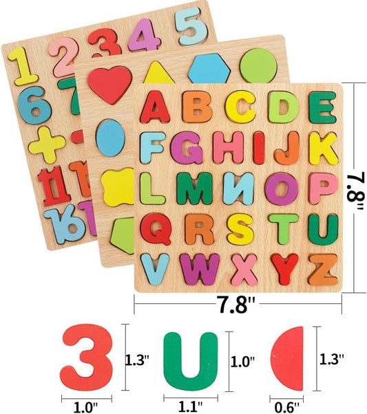 Udaipur HandiCrafts Wooden Learning Educational ABCD Board for Kids, Activity Toys for Toddlers & Preschoolers | ABCD Puzzle Set | Puzzle Toys for 2 Years Old Boys & Girls (Alphabets, Numbers & Shapes)