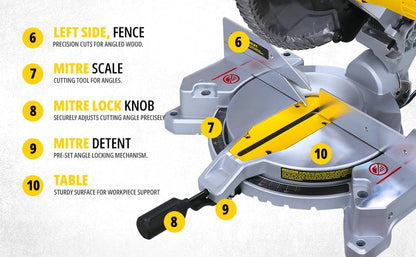 STANLEY SM16-IN 1650W 10" Compound Mitre Saw, 4800 RPM, Compact Size and Lightweight 254mm Blade Diameter+ 1 Year Warranty, (Yellow and Black)