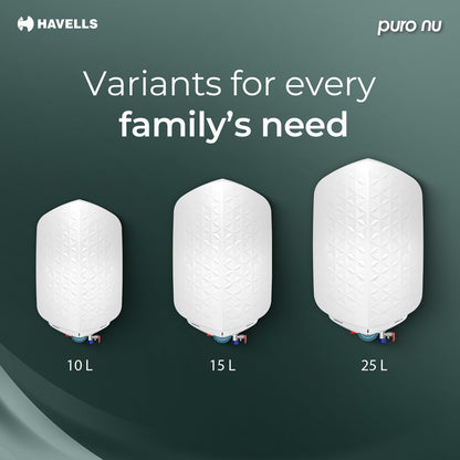 Havells Puro Nu 15L Storage Water Heater(Geyser)|Faster Heating|Safer to use|Saves electricity|Engineered for Hard Water|Glass Coated Anti Rust Tank|Whirlflow Technology|Jog Dial Temp. setting knob